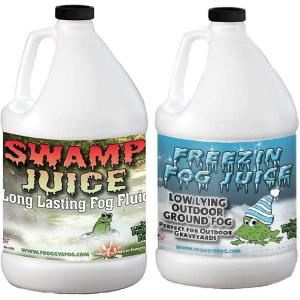 imageFroggys Fog Swamp Juice and Freezin Fog Bundle Ridiculously LongLasting Fog Fluid and LowLying Fog Fluid for Professional and Home Haunters Theatrical Effects and DJs 2 Gallons